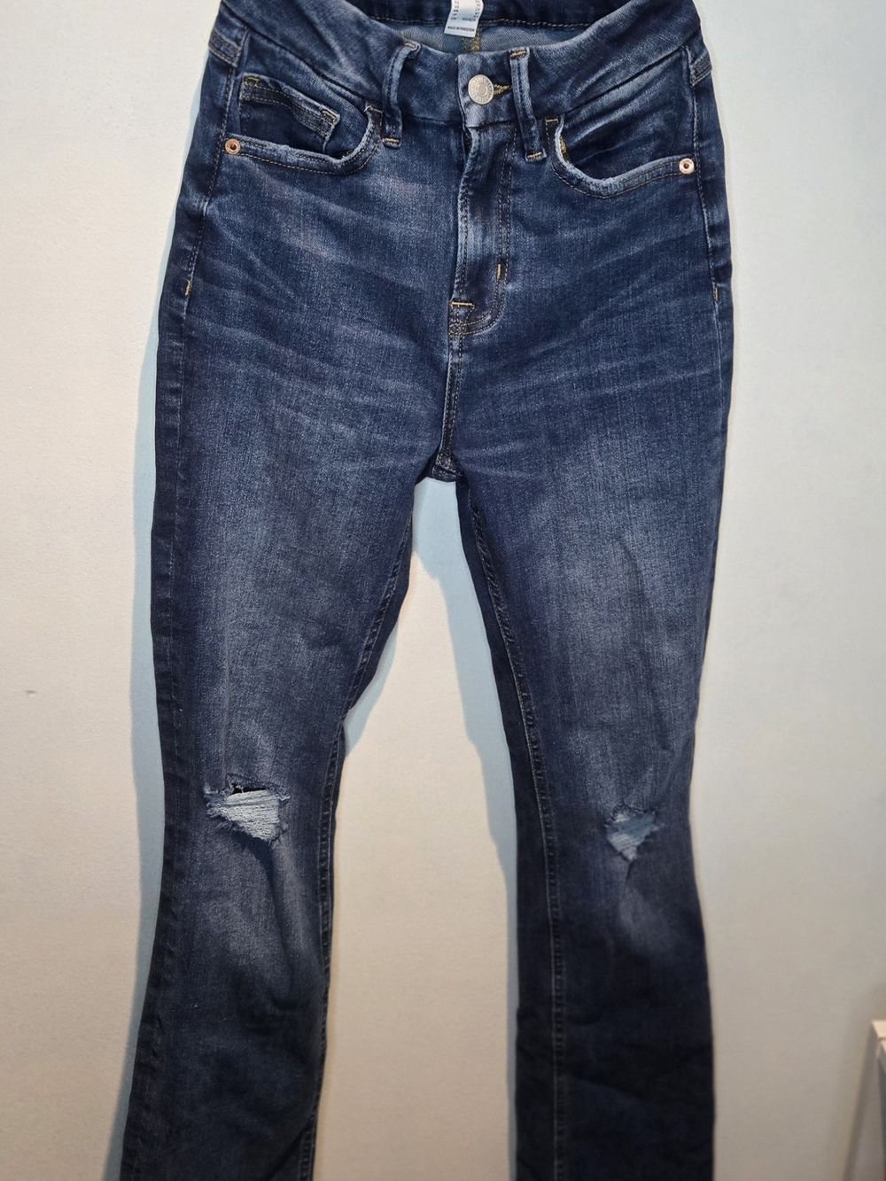 Forever 21 Dark Blue Flared Distressed Jeans